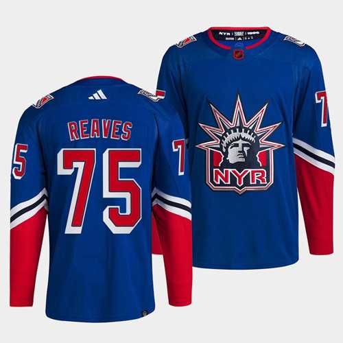 Mens New York Rangers #75 Ryan Reaves Blue 2022 Reverse Retro Stitched Jersey Dzhi